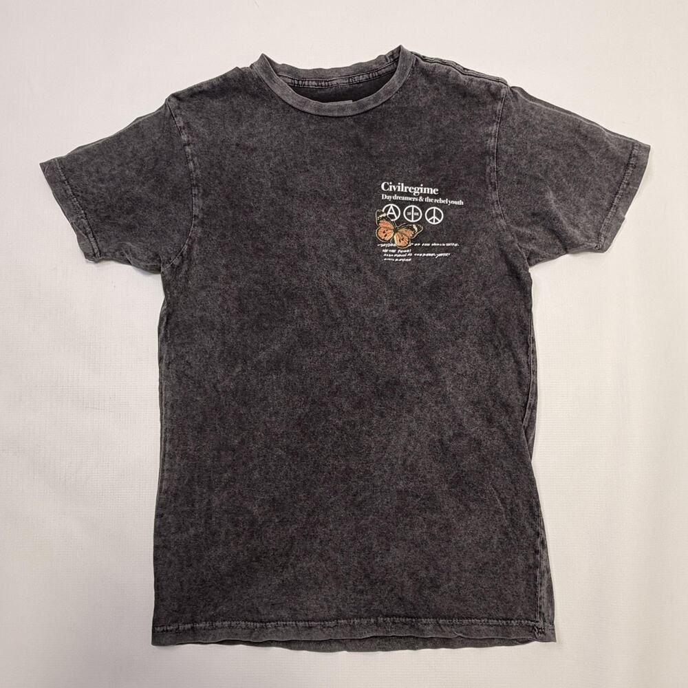 Civil Regime Shirt Mens Small Gray Butterfly Floral Graphic Tee Streetwear